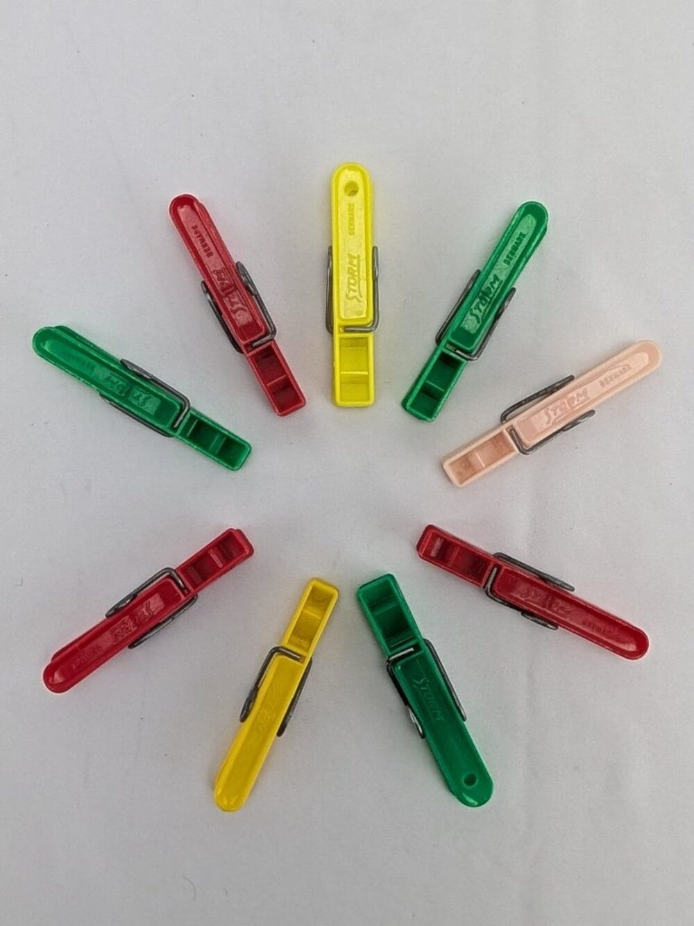Vintage Storm Clothespins Lot of 9 Multicolor Plastic Metal Spring Hinge Denmark